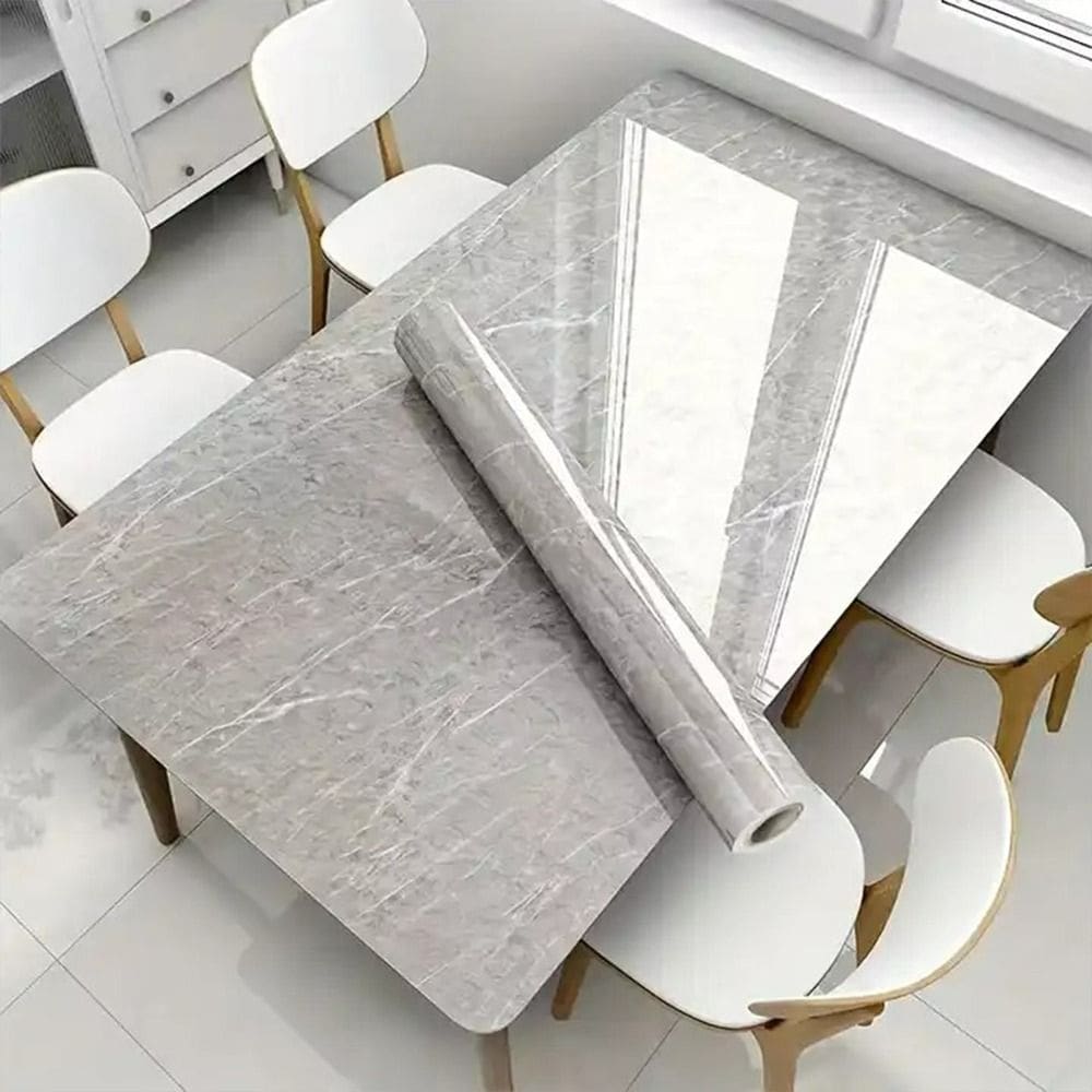 Papel Decorativo Adesivo Imita Mármore Cinza Lavável Parede