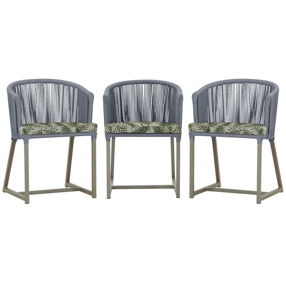 3 Cadeiras De Jantar Noronha Fendi Corda Náutica E5 Trama Prata