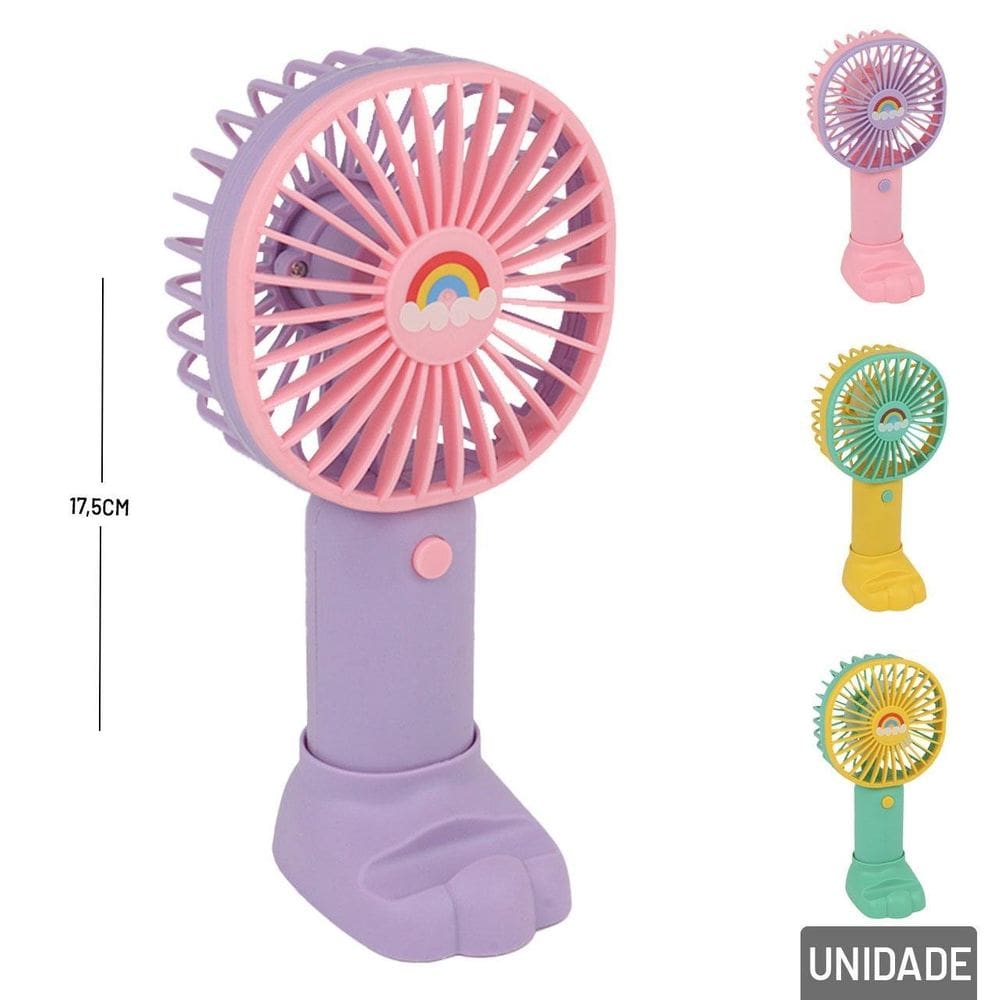 Ventilador de Mão 17,5cm Recarregável USB Cores - Tudo em Caixa
