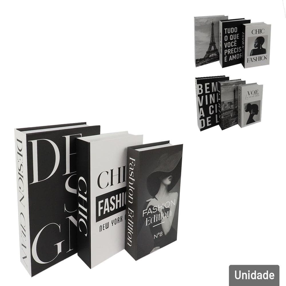 Caixa Decorativa Livro 3 Peças Estampass - Tudo em Caixa