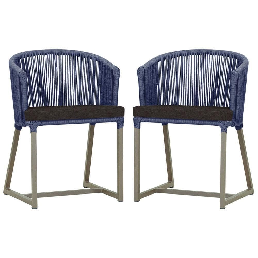 2 Cadeiras De Jantar Noronha Fendi Corda Náutica E9 Trama Azul