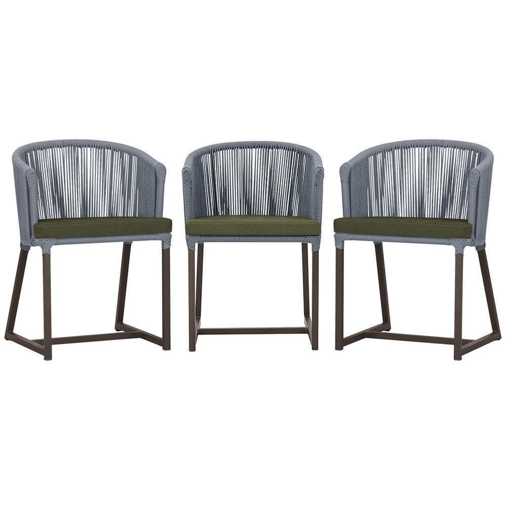 3 Cadeiras De Jantar Noronha Marrom Corda Náutica E13 Trama Prata