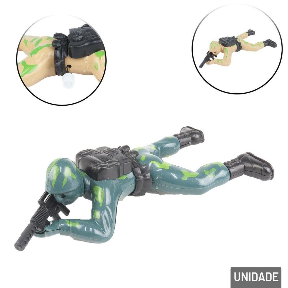 Boneco Militar à Corda Deitado Soldado Combate - Tudo em Caixa