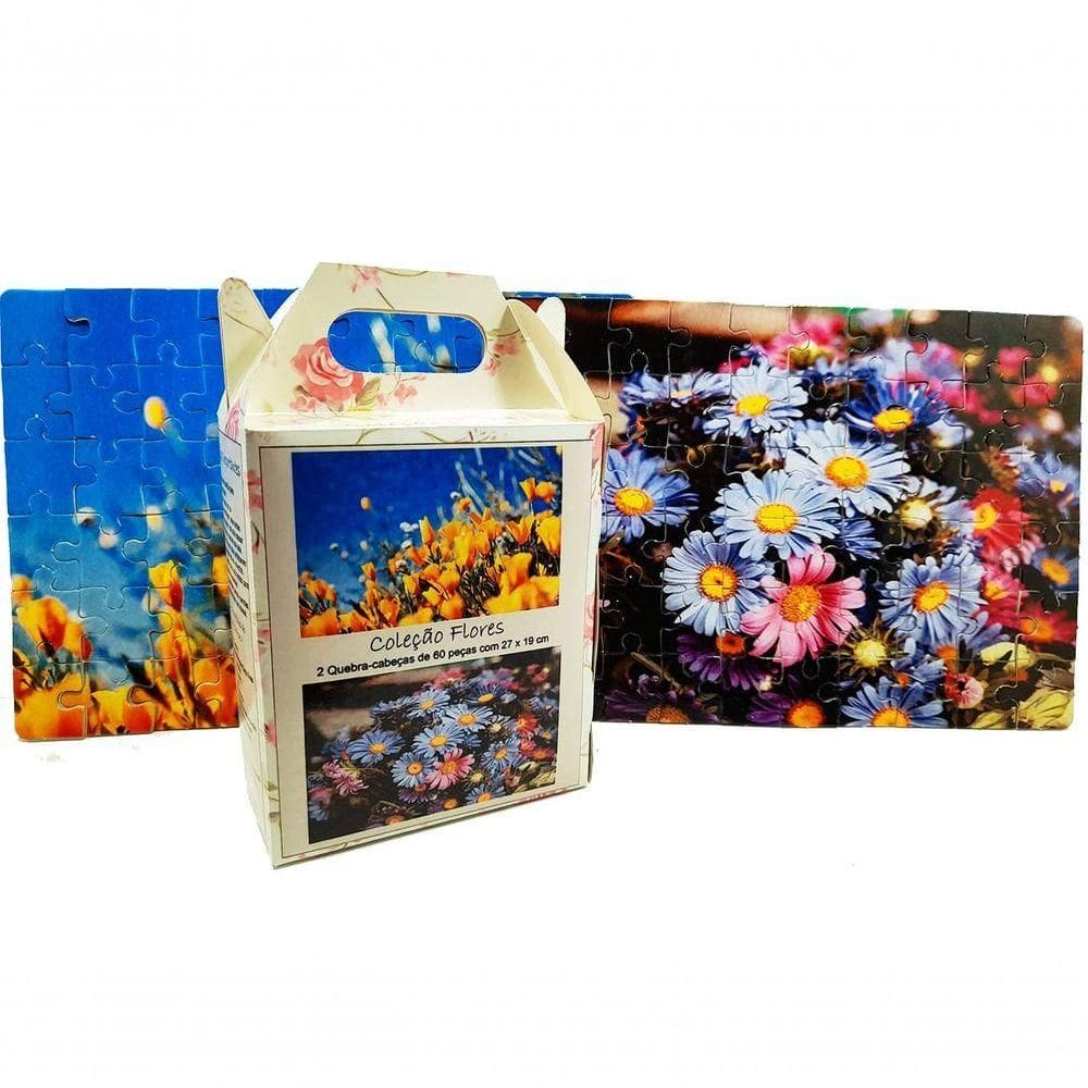 Quebra-cabeça Flores Lindas Cognitivo Reabilitação Para Idosos 60 Peças Tamanho 27x19cm