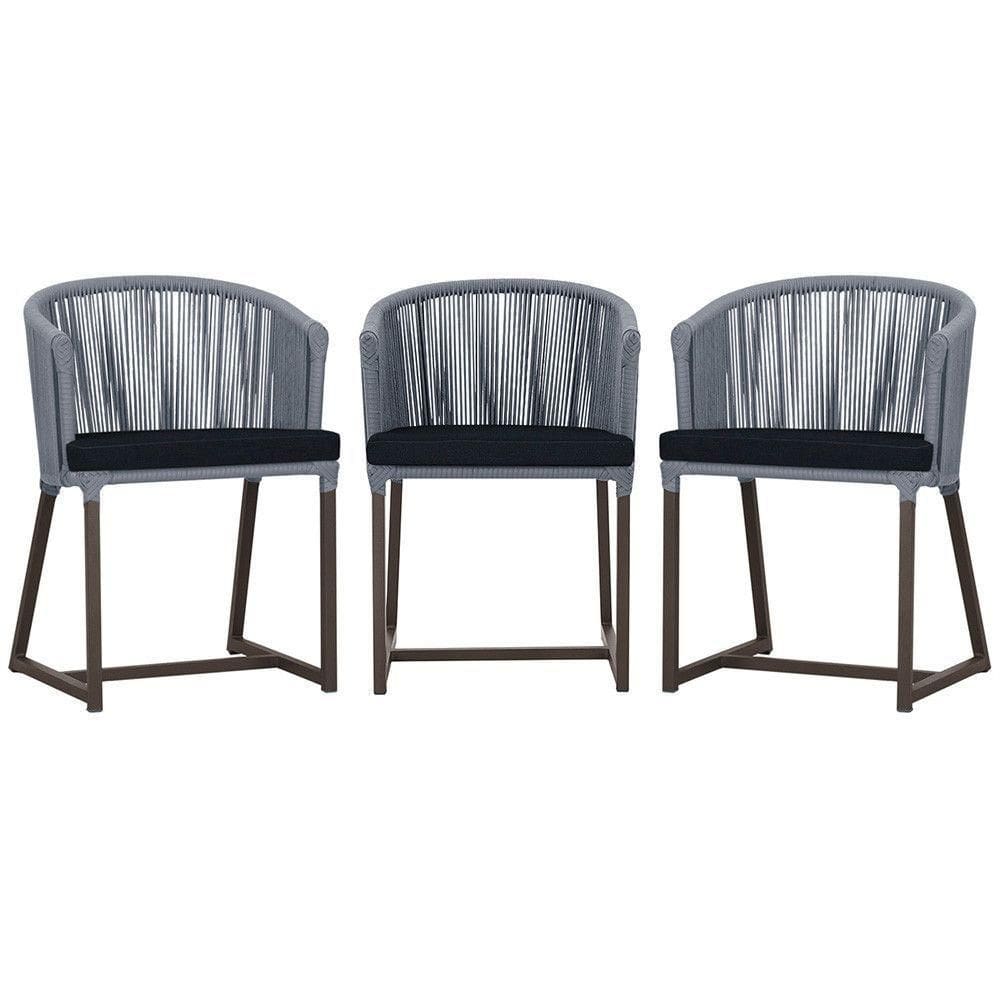 3 Cadeiras De Jantar Noronha Marrom Corda Náutica E12 Trama Prata