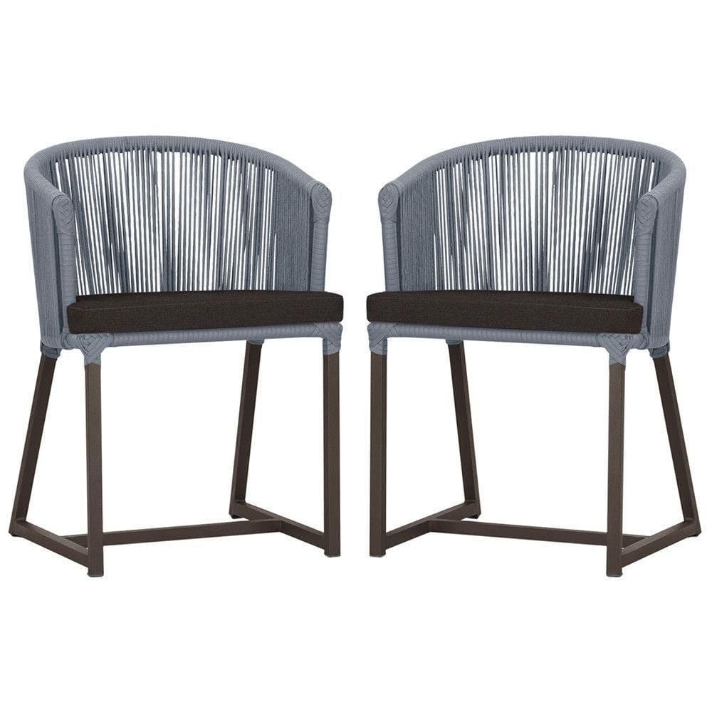 2 Cadeiras De Jantar Noronha Marrom Corda Náutica E9 Trama Prata