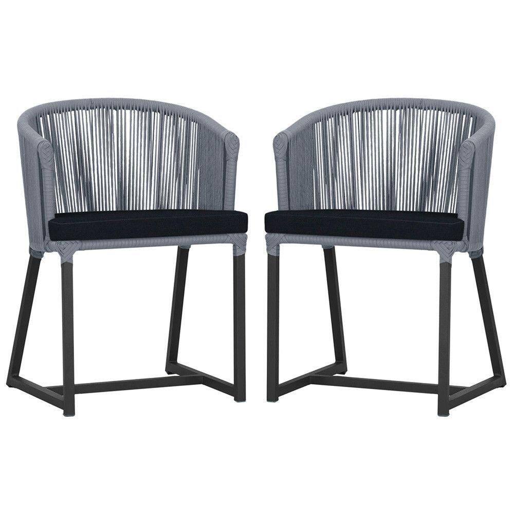 2 Cadeiras De Jantar Noronha Preta Corda Náutica E12 Trama Prata