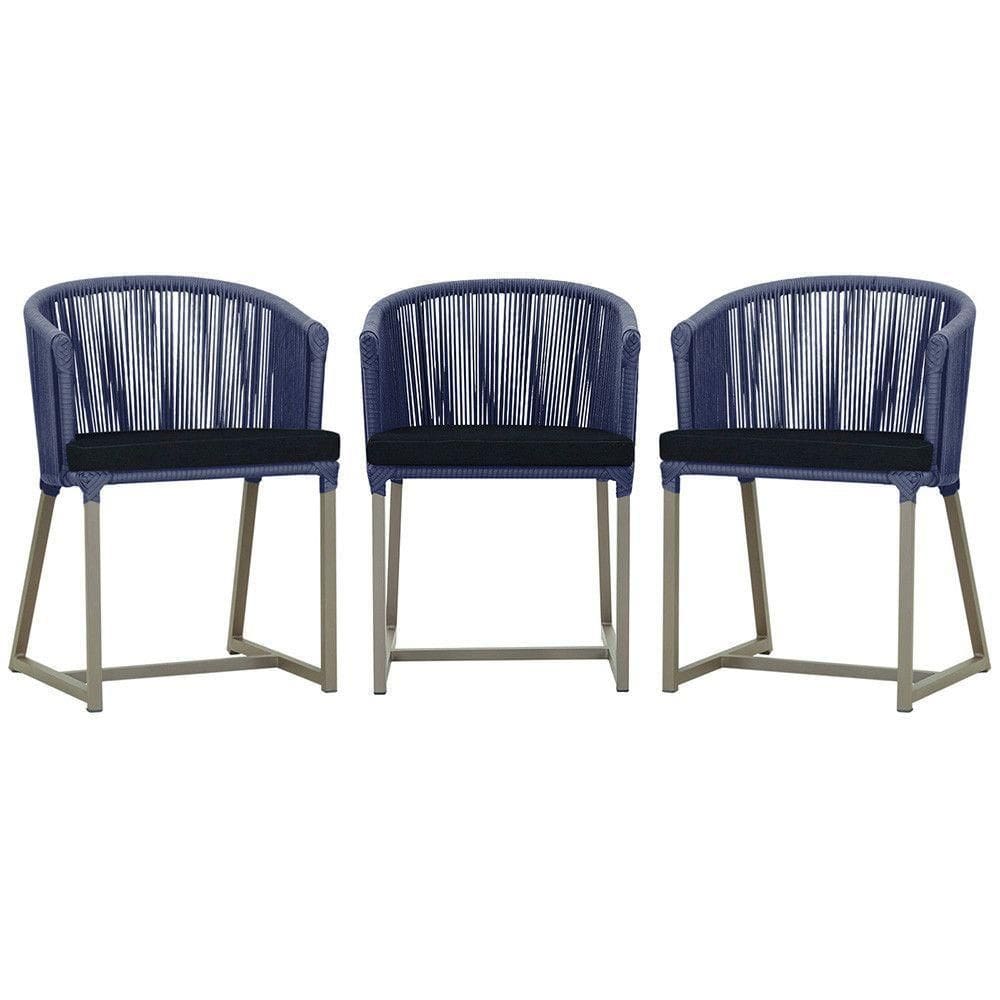 3 Cadeiras De Jantar Noronha Fendi Corda Náutica E12 Trama Azul