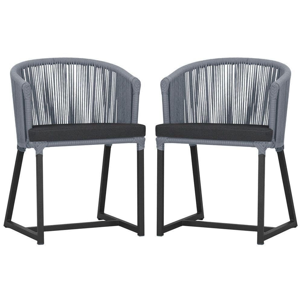 2 Cadeiras De Jantar Noronha Preta Corda Náutica E11 Trama Prata