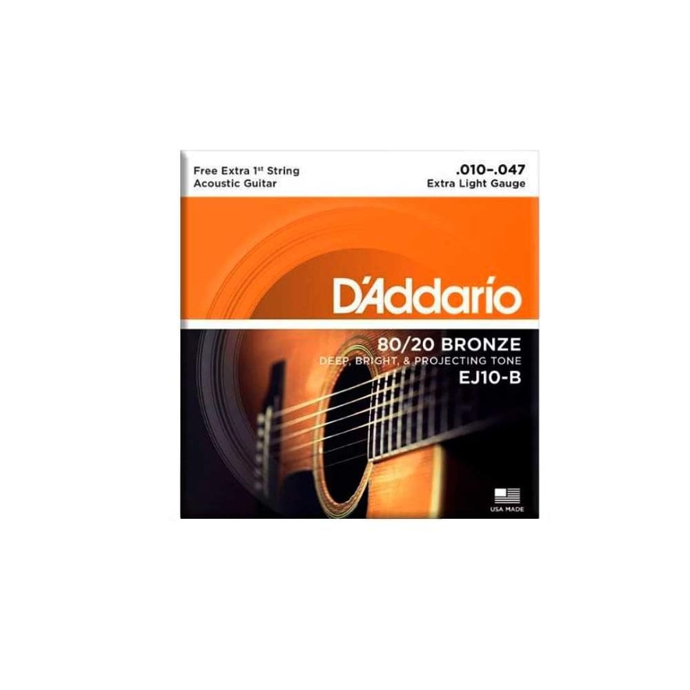 Cordas Para Violão Aço D Addario Bronze 80/20 Ej10-b+pl010 010" 047" Corda Extra Pl010 [F108]