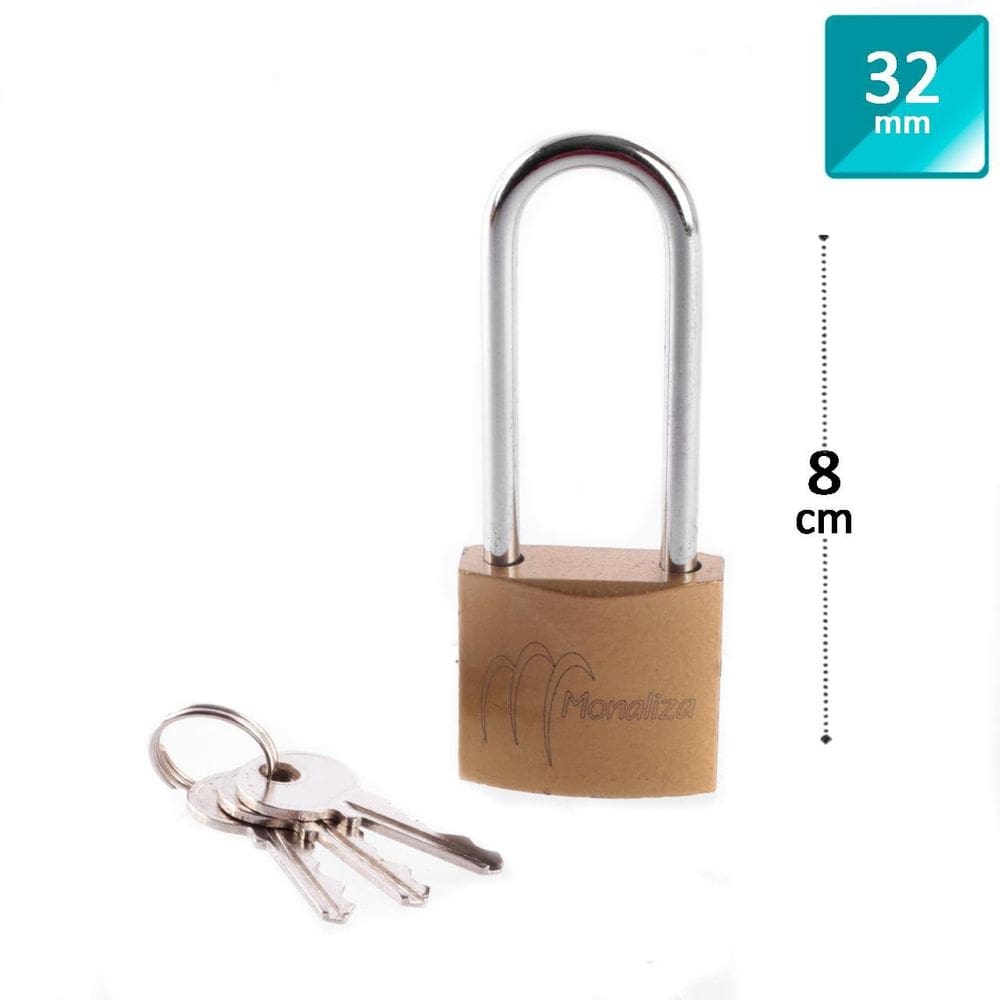 Cadeado 32mm com 3 Chaves Haste Longa Bronze - Tudo em Caixa