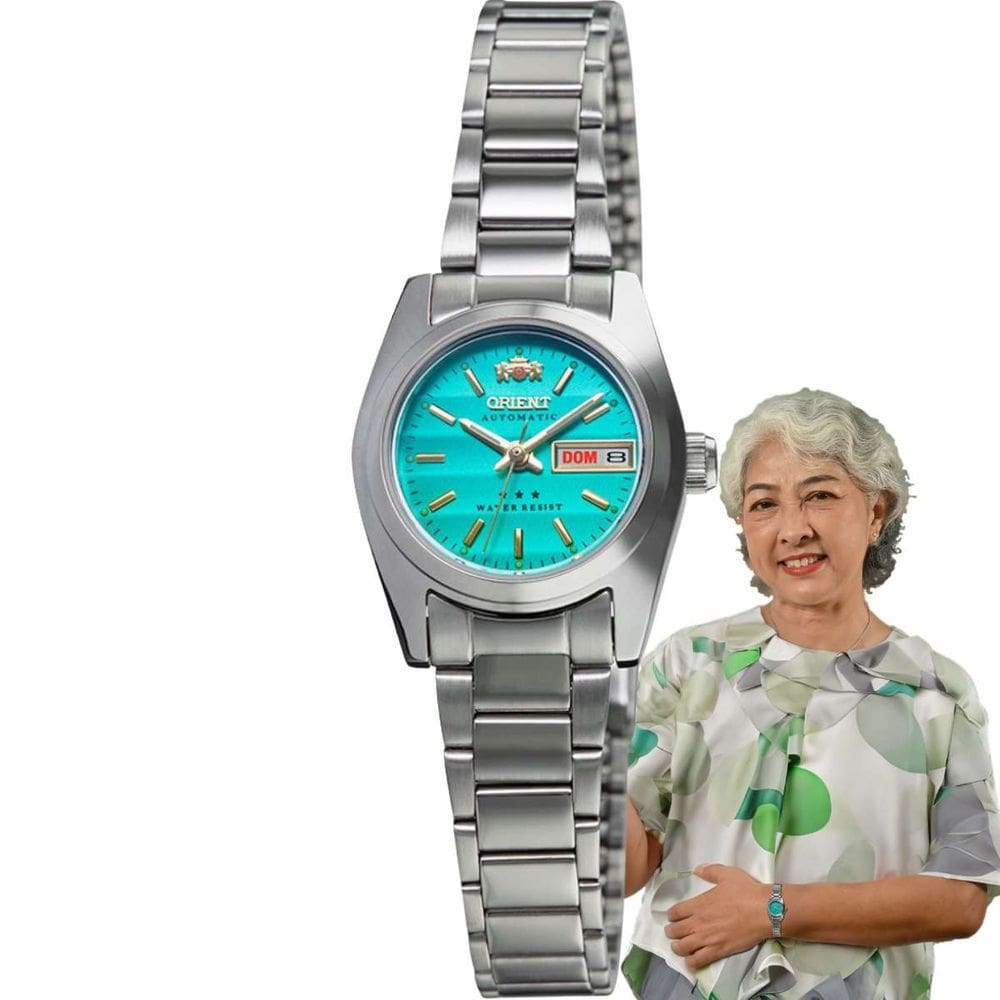 Relógio de Pulso Orient Feminino Automático Aço Inóx Pequeno Mini Redondo Resistente Água Calendário Duplo Casual Prata 559WC8NH E1SX