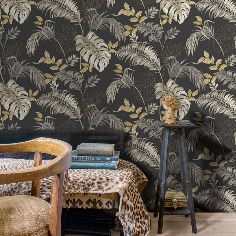 Papel De Parede Ciara Folhagem Preto A64303