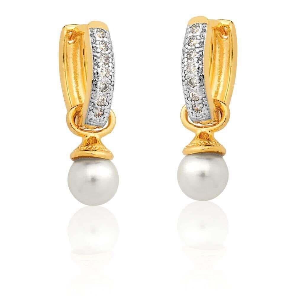 Brinco De Argolas Com Pérola E Zirconias Naomi - 2 Em 1 Banhado Em Ouro 18k