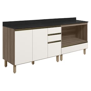 Balcao com Tampo e Balcao Forno MDF Kali Carvalho Toq Off White Cetim Nicioli