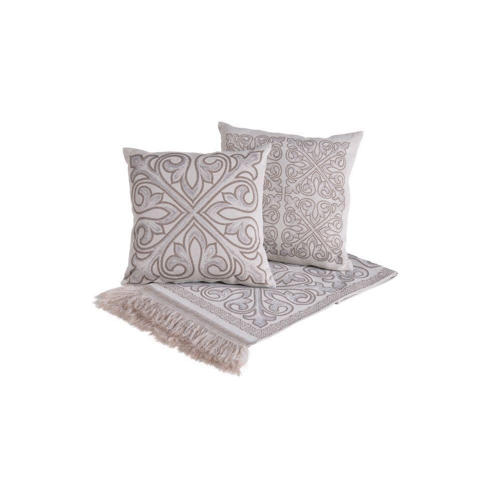Kit Peseira Grécia 5 Peças King 60% Algodão 40% Poliéster Tecido Jacquard Acompanha Almofadas Cheias - Cáqui