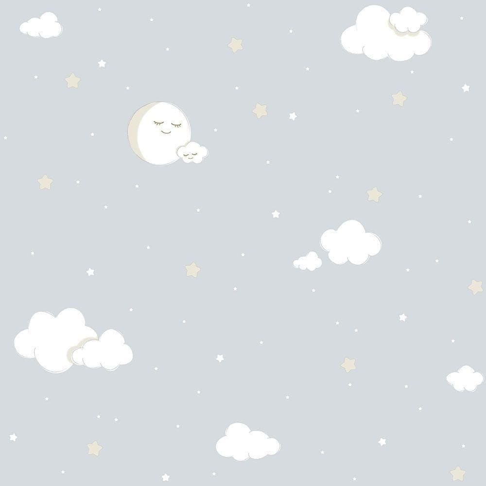 Papel De Parede Lullaby Lua Cheia Cinza 2213 - Rolo 10m X 0,53m