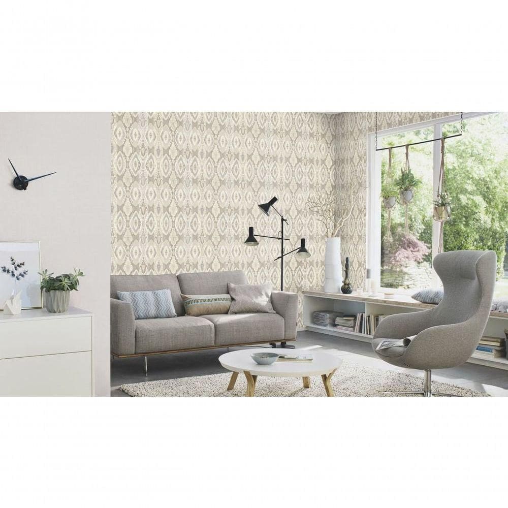 Papel De Parede Barbara Home Estilo Ikat Cinza E Bege 560558