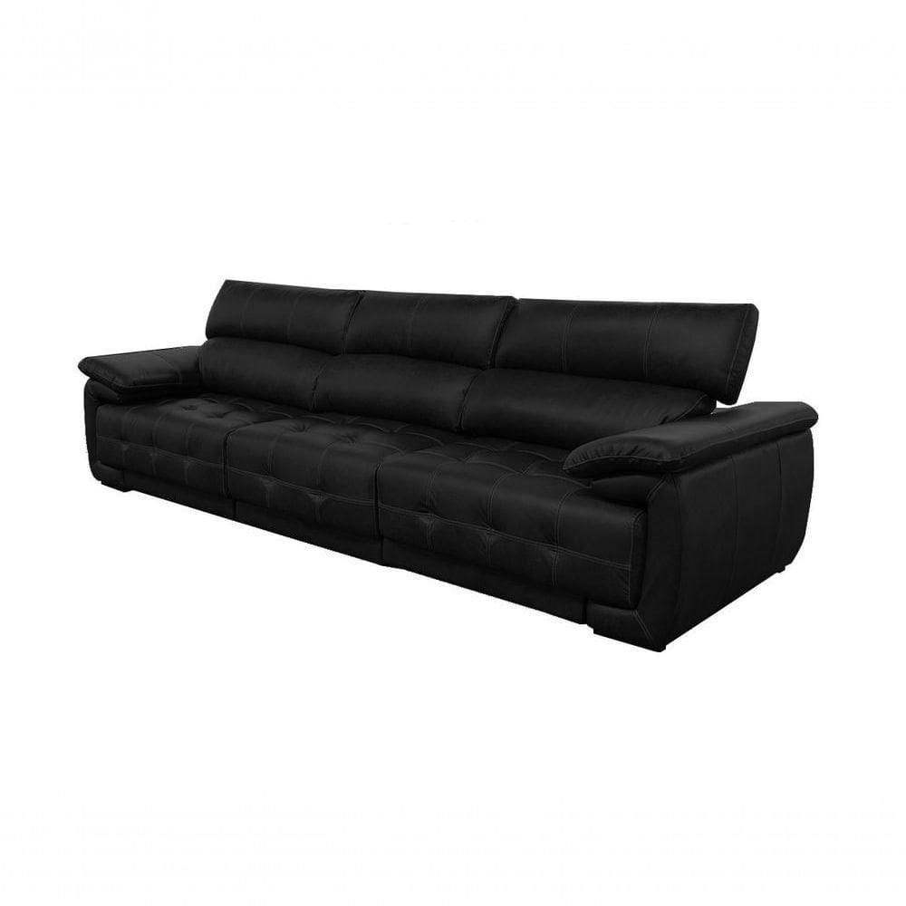 Sofá Retrátil E Reclinável De Couro Filipinas (3 Módulos) 3,00 M Preto Pigmentado - Mempra Design