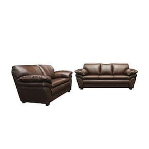 Conjunto Sofá De Couro Gana 3 E 2 Lugares Marrom Bicolor - Mempra Design