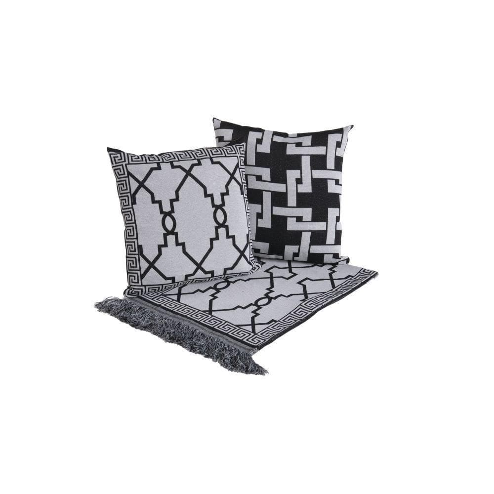 Kit Peseira Grécia 5 Peças King 60% Algodão 40% Poliéster Tecido Jacquard Acompanha Almofadas Cheias - Preto