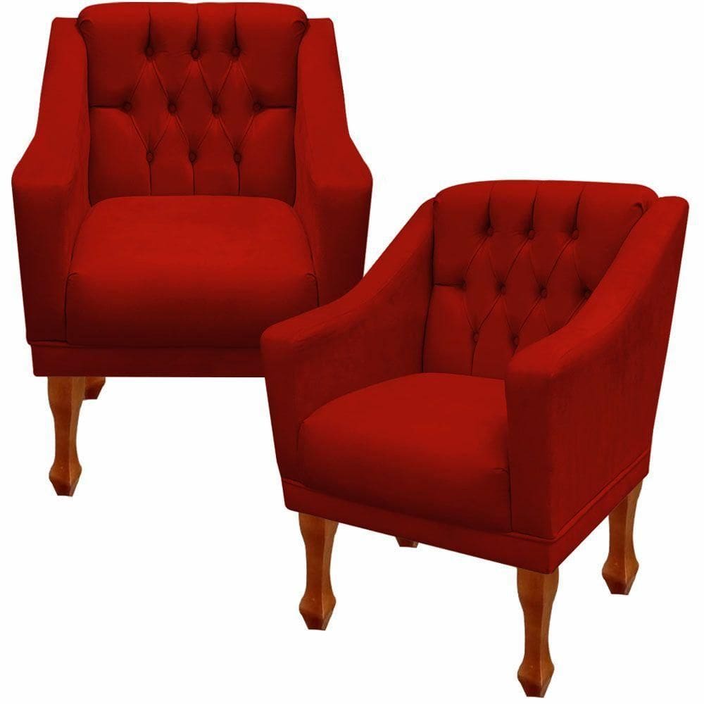 Kit 02 Poltronas Decorativa Resistente Grécia Dritex Suede Vermelho