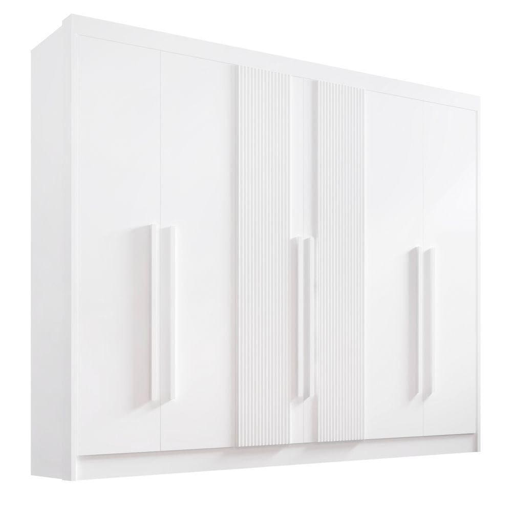 Guarda Roupa Casal 6 Portas Ripado 7 Gavetas Sem Pés Athos - D` Doro Branco/ripado