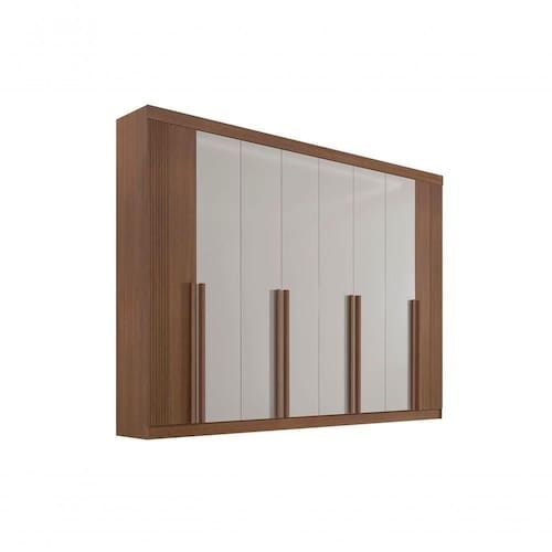 imagem-Guarda Roupa Casal 8 Portas Ripado 8 Gavetas Sem Pés Daymont - D` Doro Castanho/off White/ripado - Branco