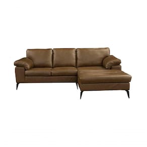 Sofá De Couro Asti 2 Lugares Com Chaise Direita Marrom Bicolor - Mempra Design