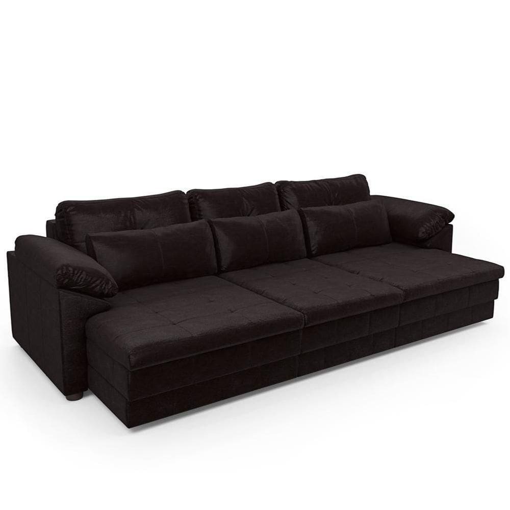 Sofá Retrátil Para Sala De Estar 3 Lugares 257cm Riza S03 Couro Vinho - Lyam Decor