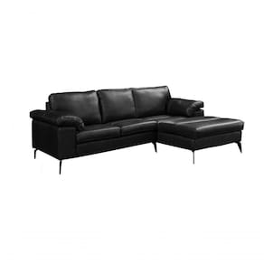 Sofá De Couro Asti 2 Lugares Com Chaise Direita Preto Pigmentado - Mempra Design