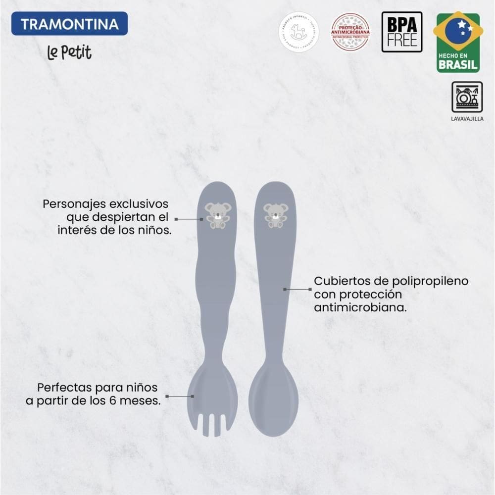 Jogo De Tralheres Infantil Tramontina Le Petit Cinza 02Pçs