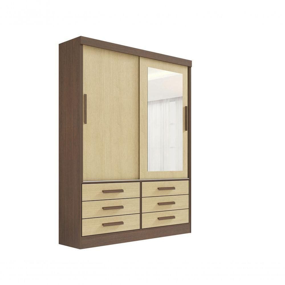 Guarda Roupa Casal Meridian Com Espelho 2 Portas 6 Gavetas Sem Pés - D` Doro Castanho/linho