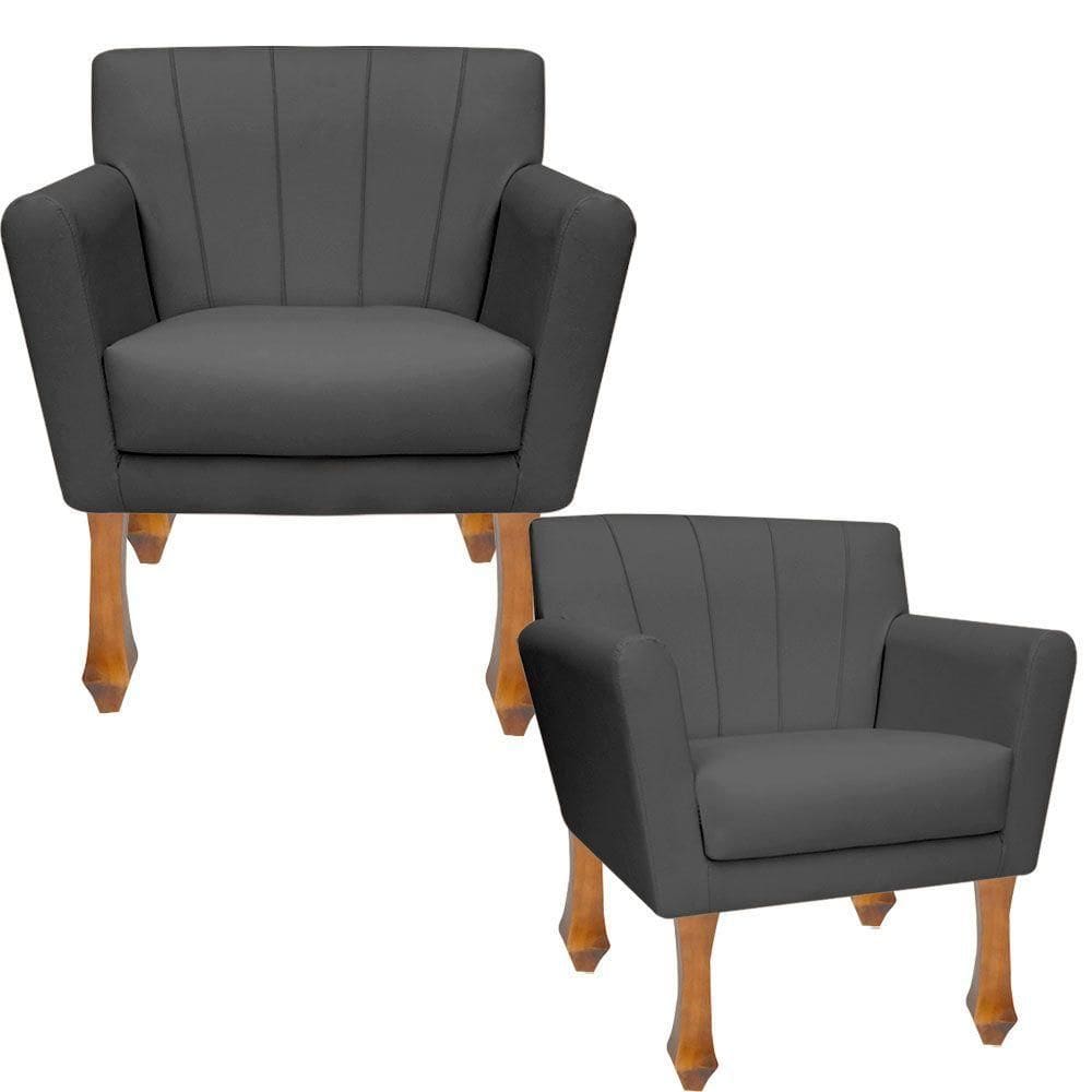 Kit Poltronas Decorativa Clinicas Iza Retro Dritex sintetico Cinza