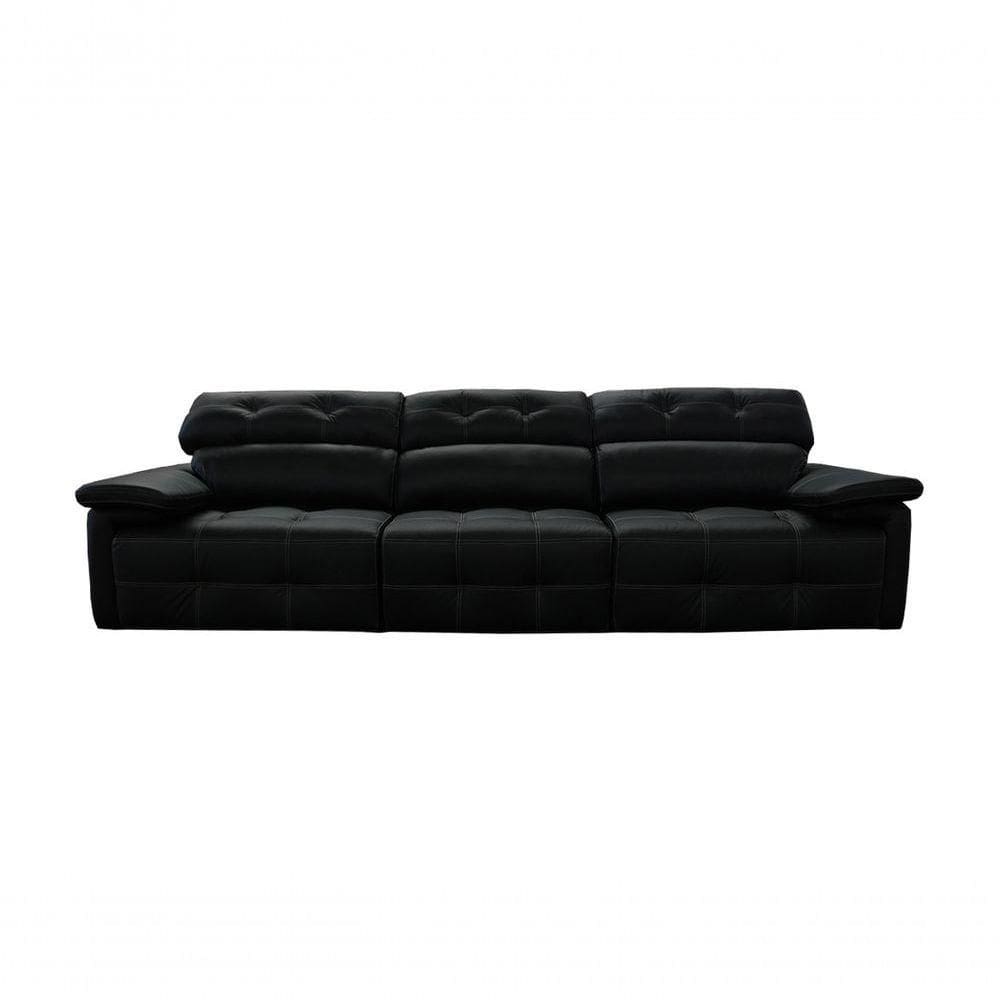 Sofá Retrátil E Reclinável De Couro Queen (3 Módulos) 3,60 M Preto Pigmentado - Mempra Design