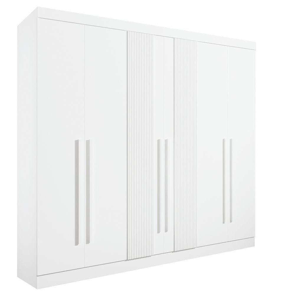 Roupeiro 6 Portas Ripado 6 Gavetas Sem Pés Da Vinci Plus - D` Doro Branco/ripado