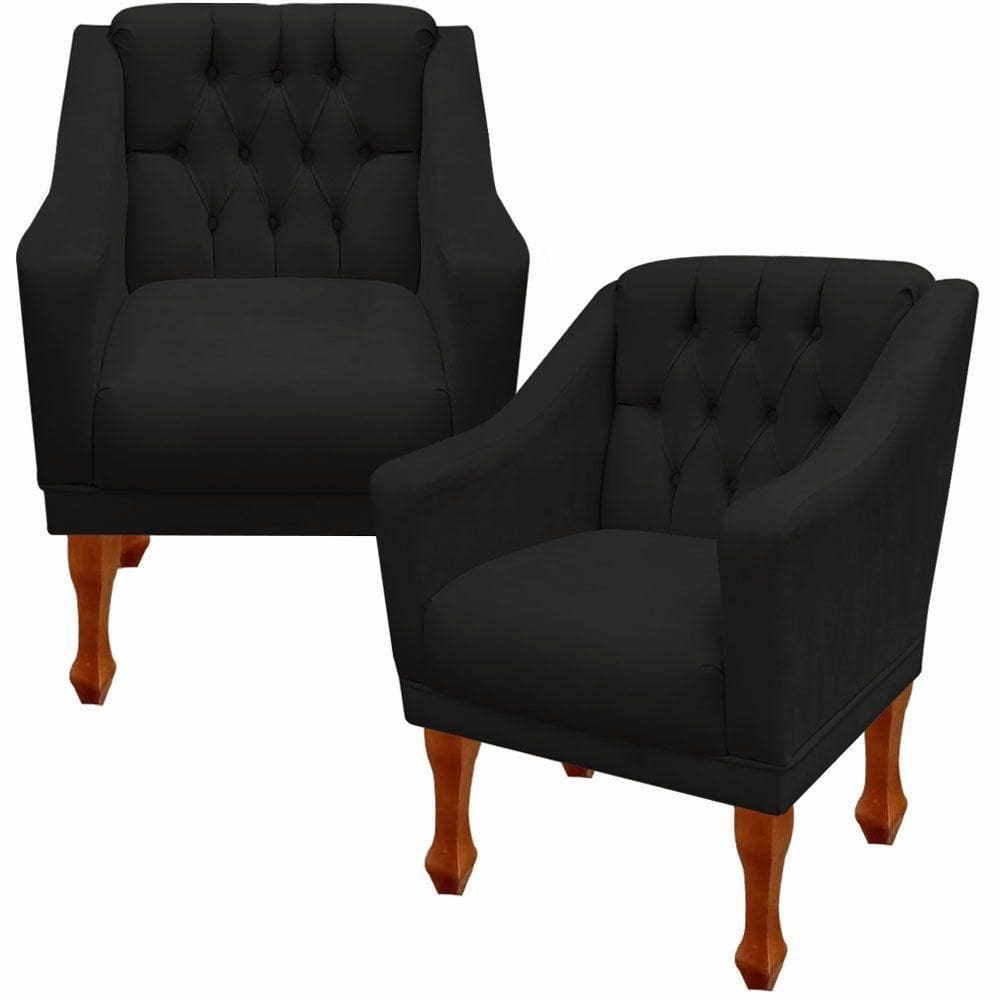 Kit 02 Poltronas Decorativa Resistente Grécia Dritex Suede Preto