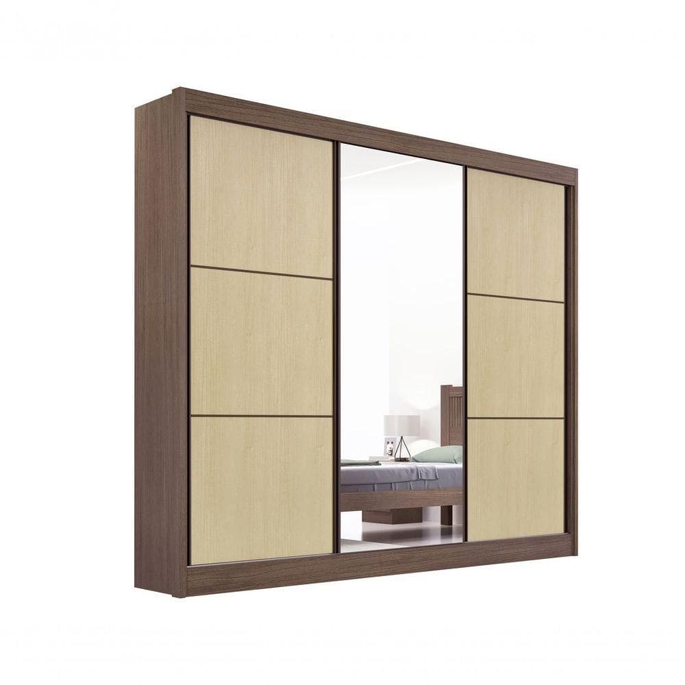 Guarda Roupa Cristal Casal 3 Portas Sem Pés 6 Gavetas D` Doro Castanho/linho
