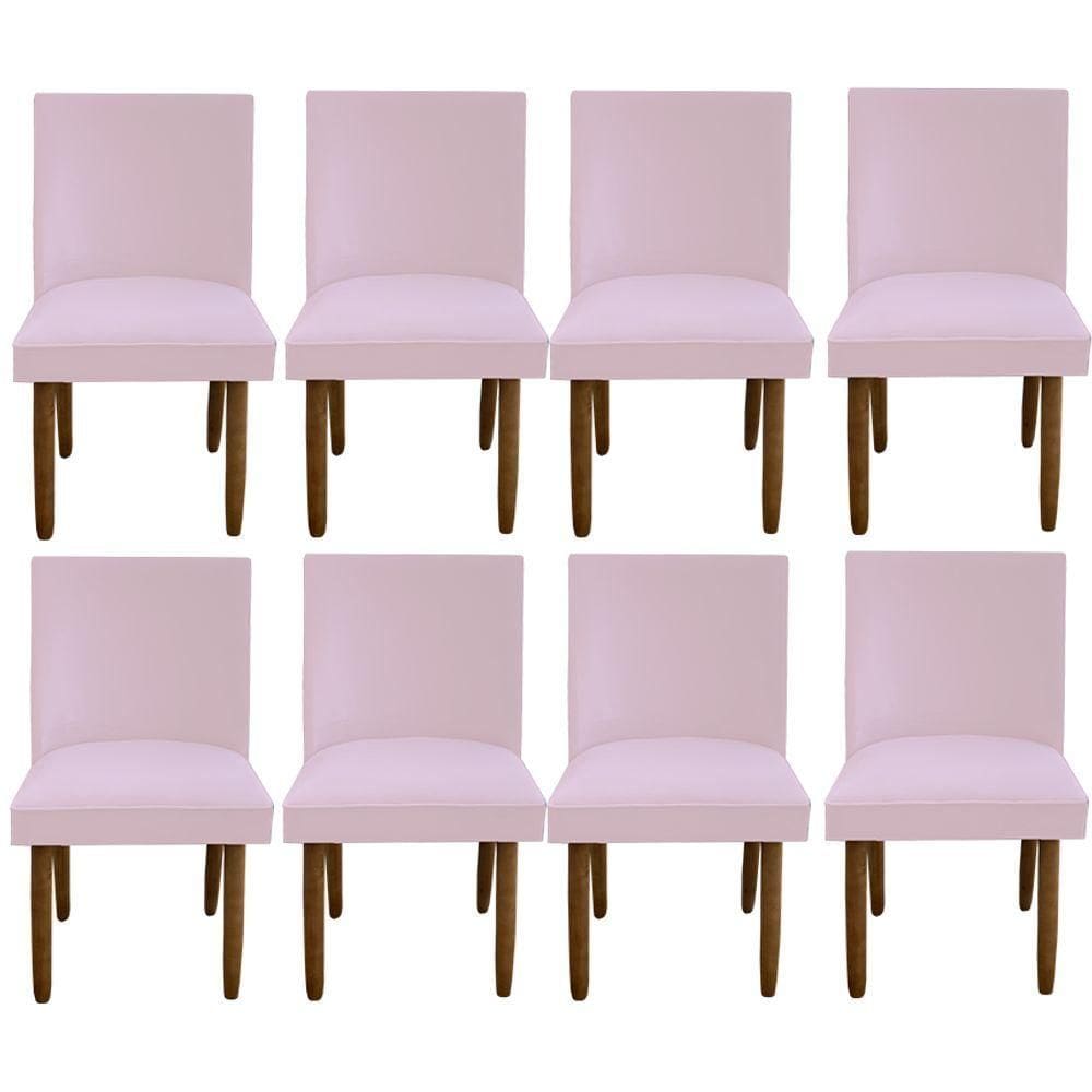 Kit 08 Cadeiras Para Sala De Jantar Tóquio Pés Palito Suede Rosa Bebê D`classe Decor