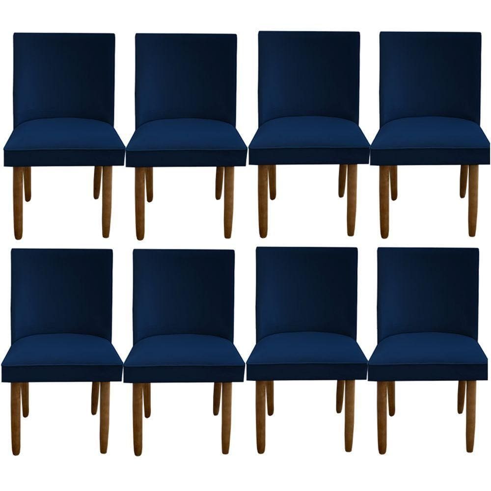 Kit 08 Cadeiras Para Sala De Jantar Tóquio Pés Palito Suede Azul Marinho D`classe Decor