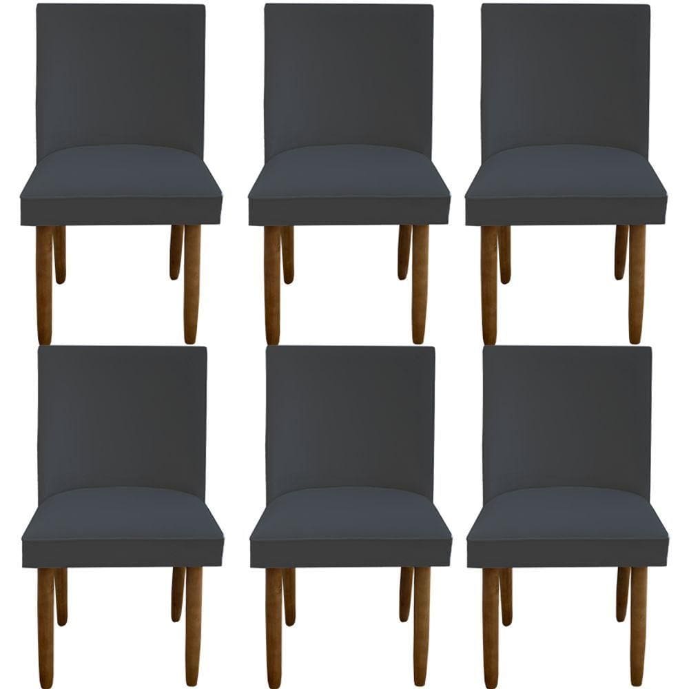 Kit 06 Cadeiras Para Sala De Jantar Tóquio Pés Palito Suede Grafite D`classe Decor