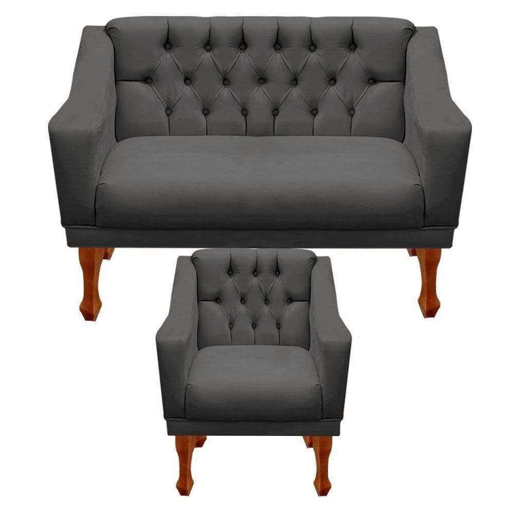 Kit Namoradeira + 1 Poltrona Decorativa Grécia Dritex Sintético Cinza