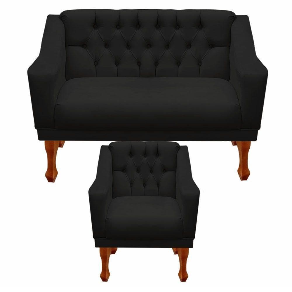 Kit Namoradeira + 1 Poltrona Decorativa Grécia Dritex Suede Preto
