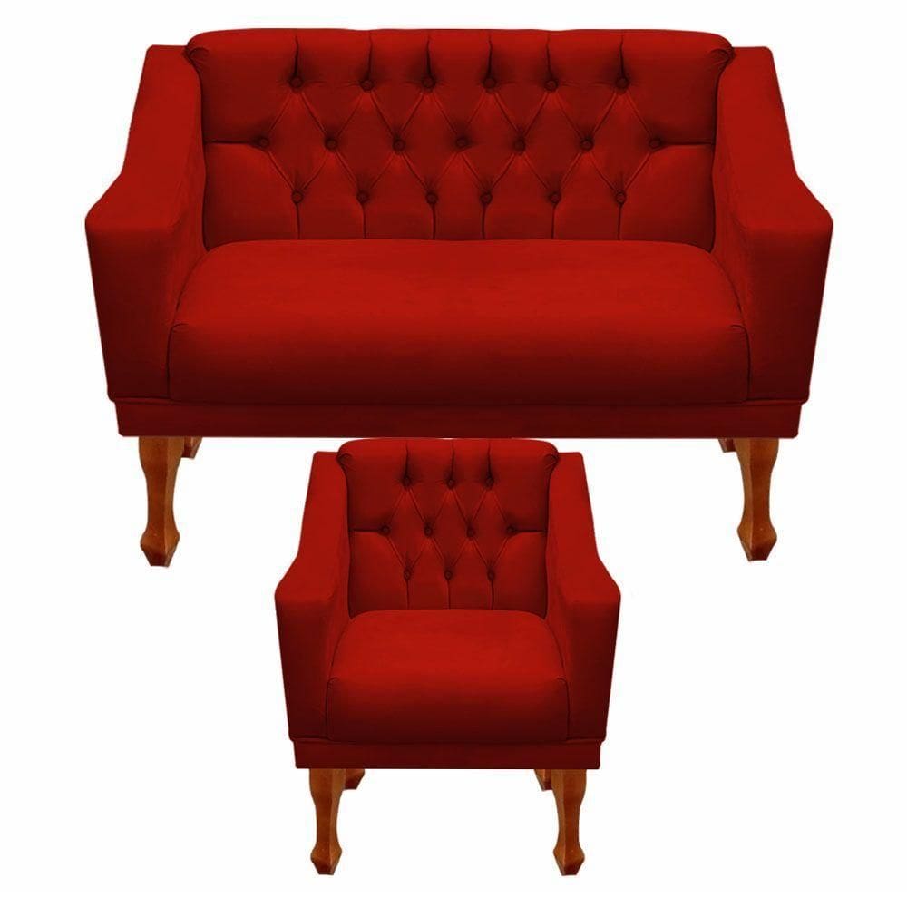 Kit Namoradeira + 1 Poltrona Decorativa Grécia Dritex Suede Vermelho