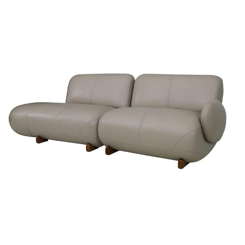 Sofá De Couro Onix 3 Lugares Com Chaise Esquerda Taupe - Mempra