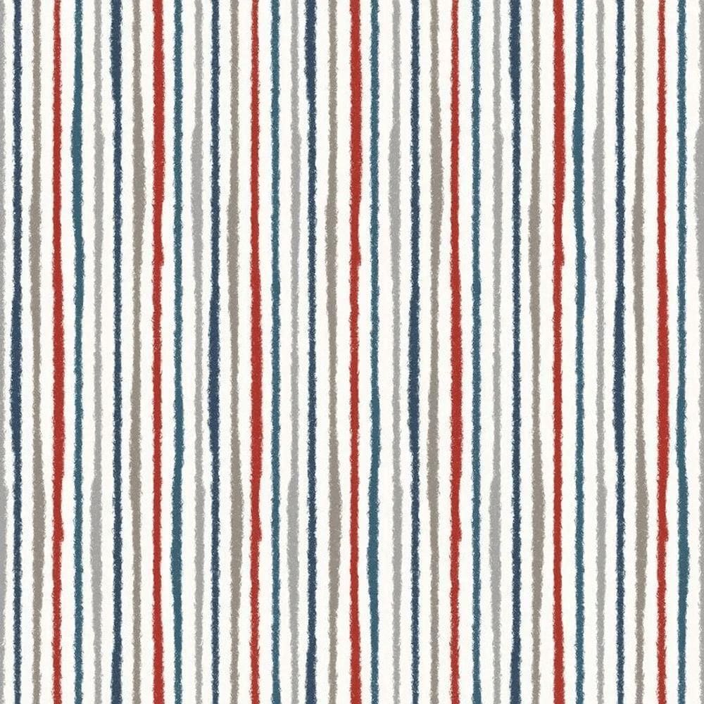 Papel De Parede Revoada Listrado Aquarela Azul, Cinza E Vermelho 4425