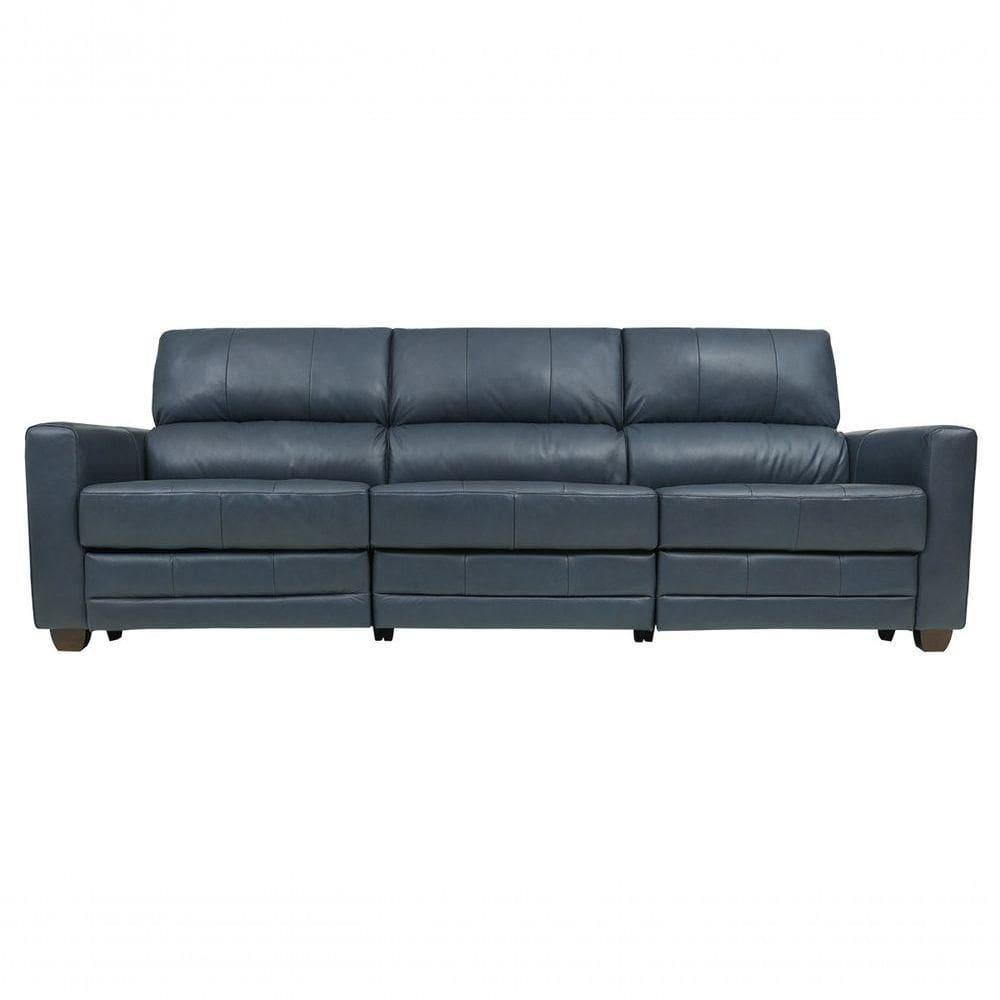Sofá Reclinável Elétrico De Couro Jordânia 3 Lugares Blue Bicolor - Mempra