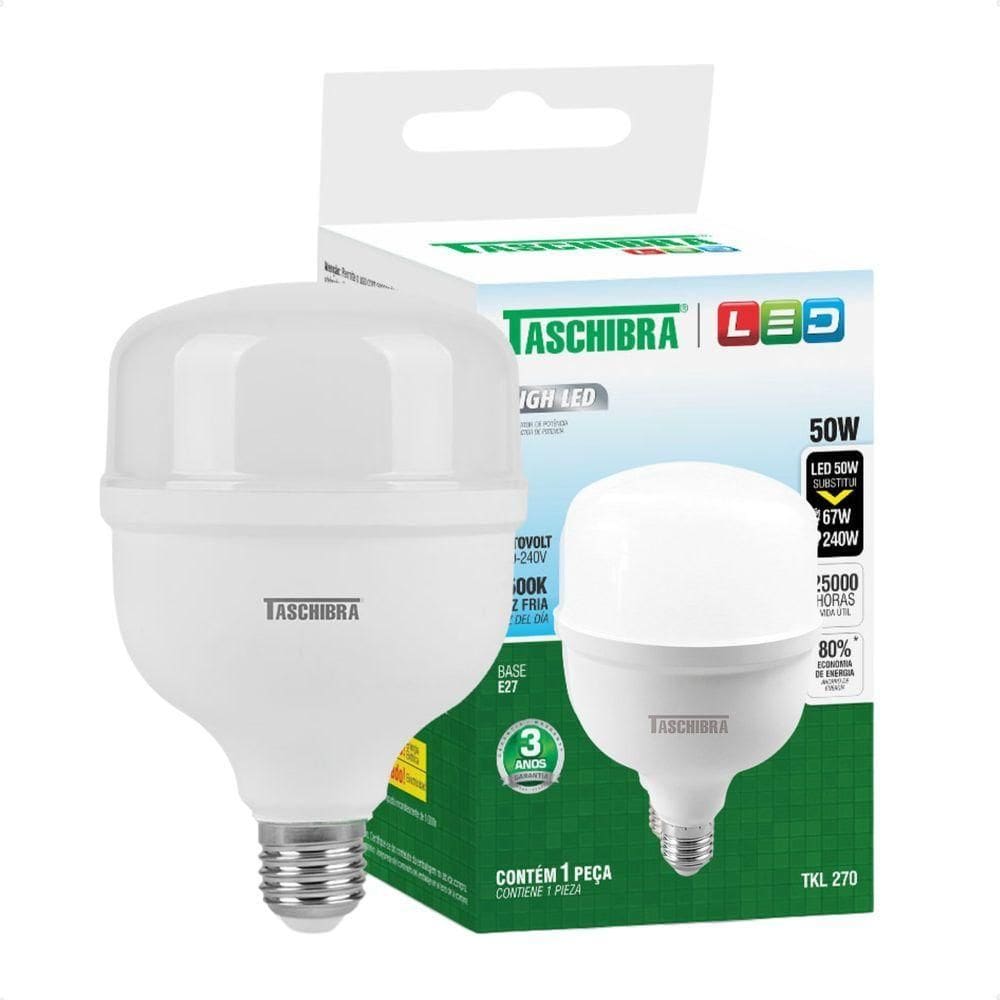 Kit 6 Lâmpadas High Led Tkl 50w Taschibra E27 Bivolt 6500k Frio