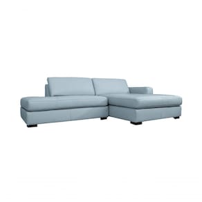 Sofá De Couro Com Chaise 3 Lugares Light Blue 2,54 M - Mempra