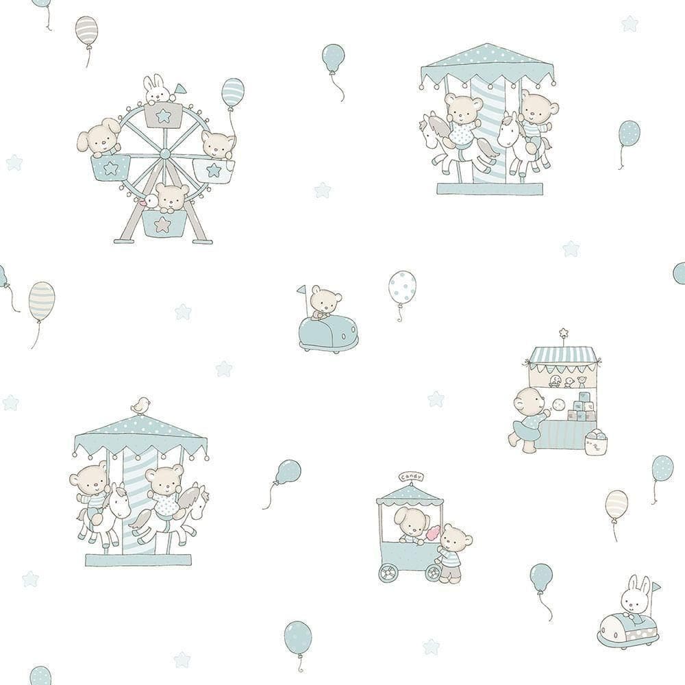 Papel De Parede Lullaby Carrossel Verde Malva 2204 - Rolo 10m X 0,53m